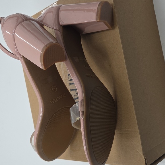 Pink Ankle Strap Block Heels With Clear Toe Strap Size 10 - Picture 15 of 16